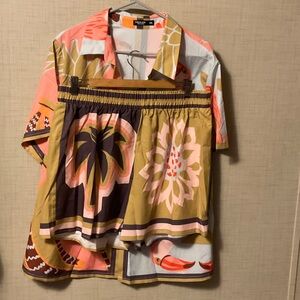 SHEIN Multicolor Tropical Button Down Shirt
